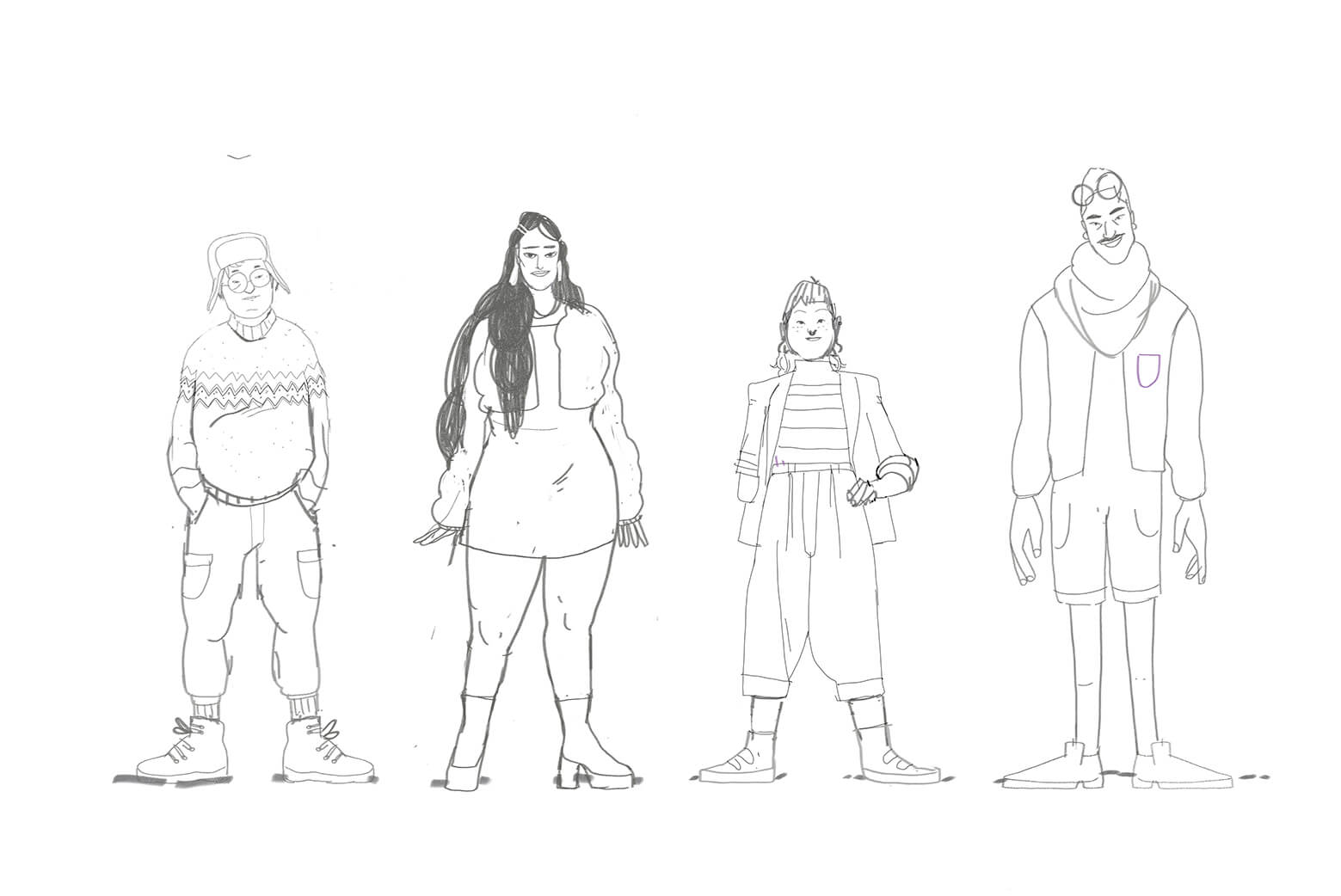 Early sketch of all characters